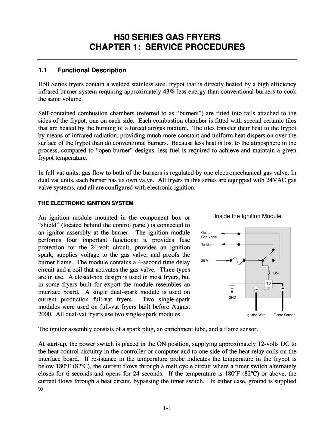 Frymaster H50 Series manual H50 SERIES GAS FRYERS, Service Procedures, 1.1Functional Description 