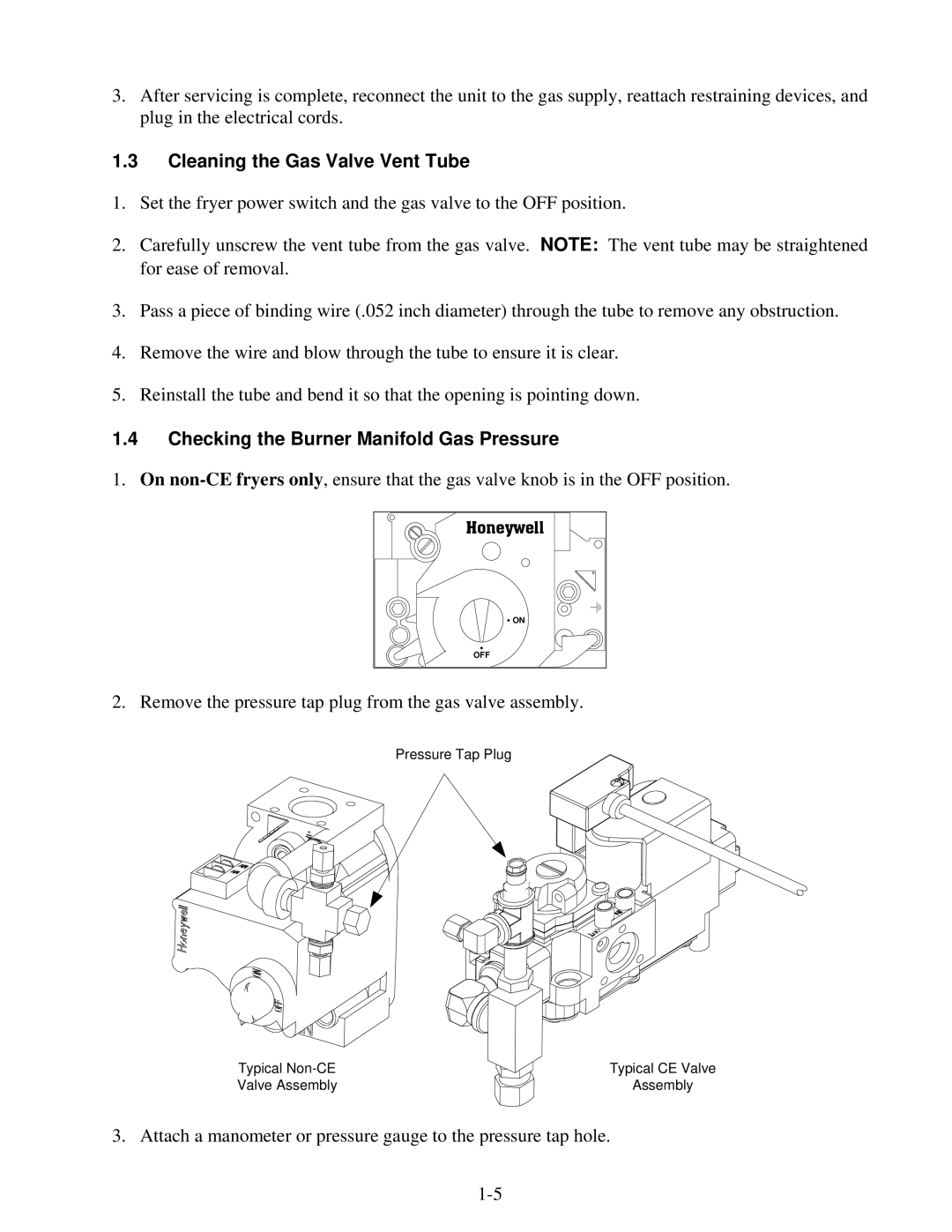 Frymaster H50 manual Cleaning the Gas Valve Vent Tube, Checking the Burner Manifold Gas Pressure 