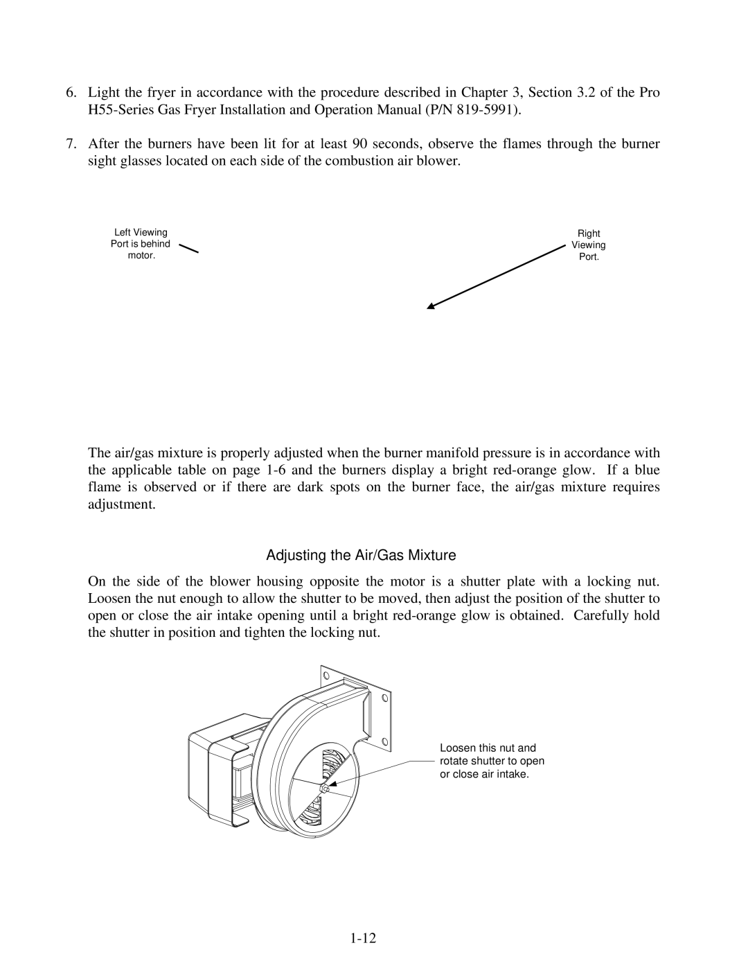 Frymaster H50 manual Adjusting the Air/Gas Mixture 