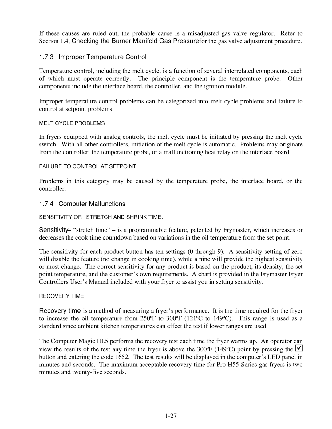 Frymaster H50 manual Improper Temperature Control, Computer Malfunctions 