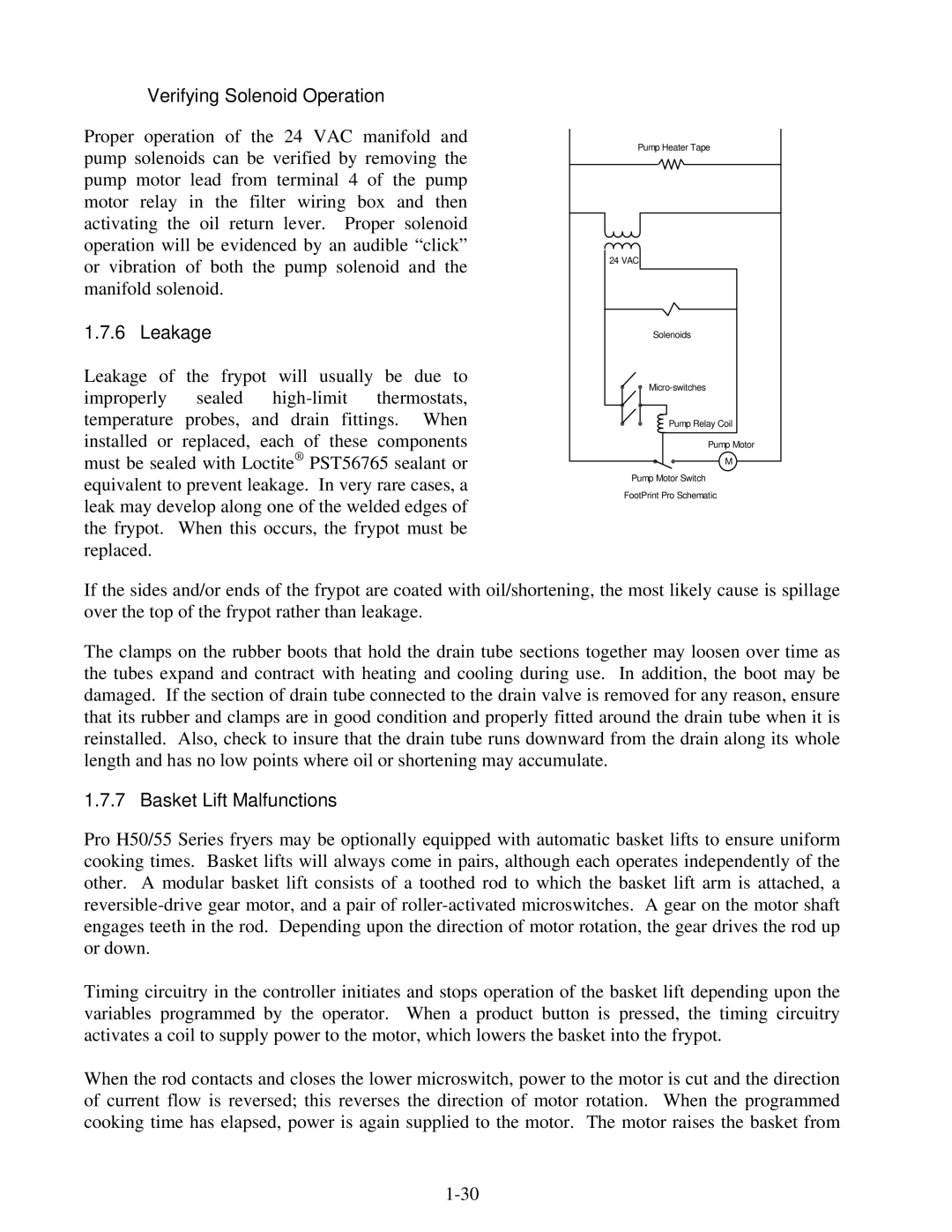 Frymaster H50 manual Verifying Solenoid Operation, Leakage, Basket Lift Malfunctions 