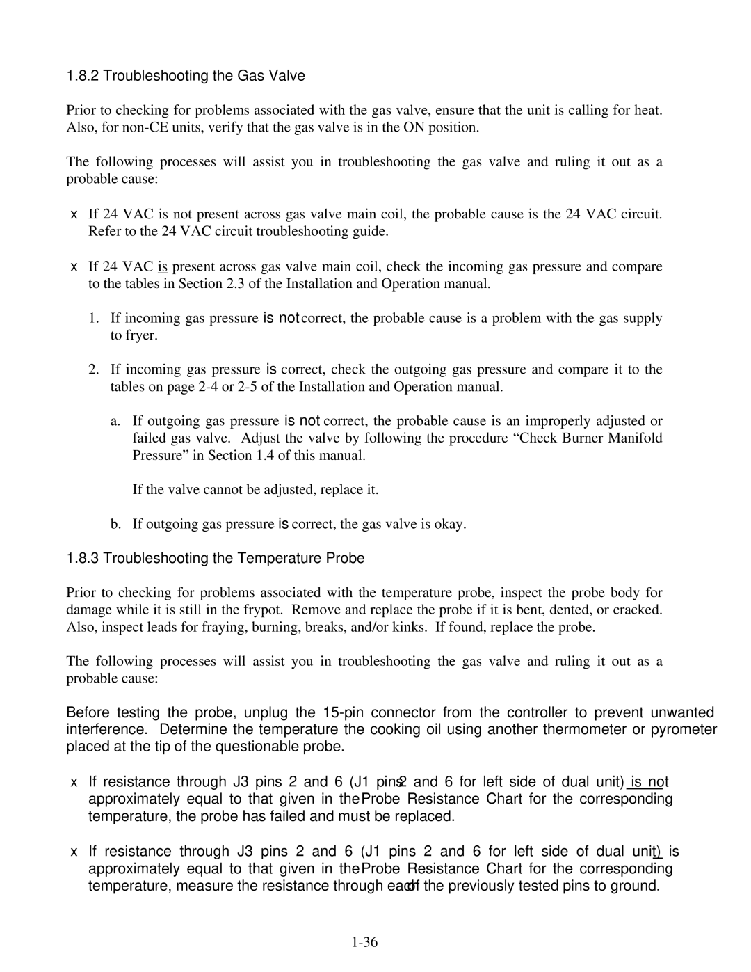 Frymaster H50 manual Troubleshooting the Gas Valve, Troubleshooting the Temperature Probe 