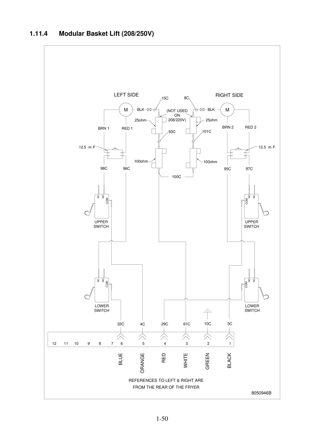 Frymaster H50 manual Modular Basket Lift 208/250V, Right Side 