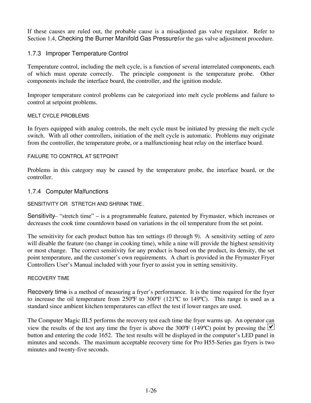 Frymaster H50 manual Improper Temperature Control, Computer Malfunctions 
