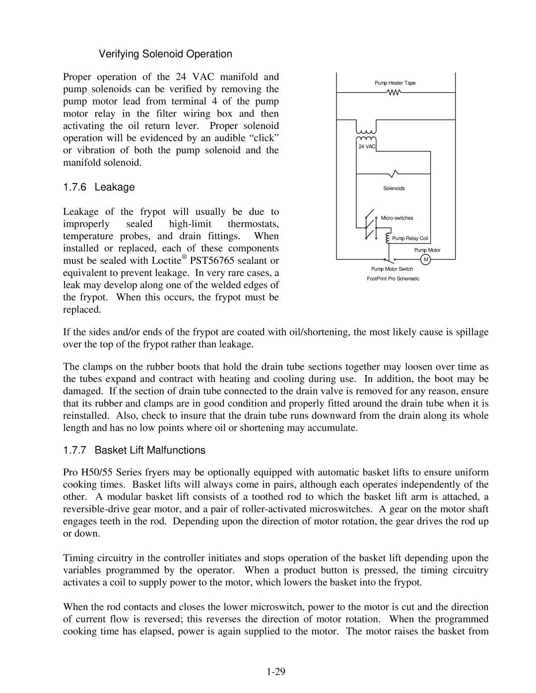 Frymaster H50 manual Verifying Solenoid Operation, Leakage, Basket Lift Malfunctions 