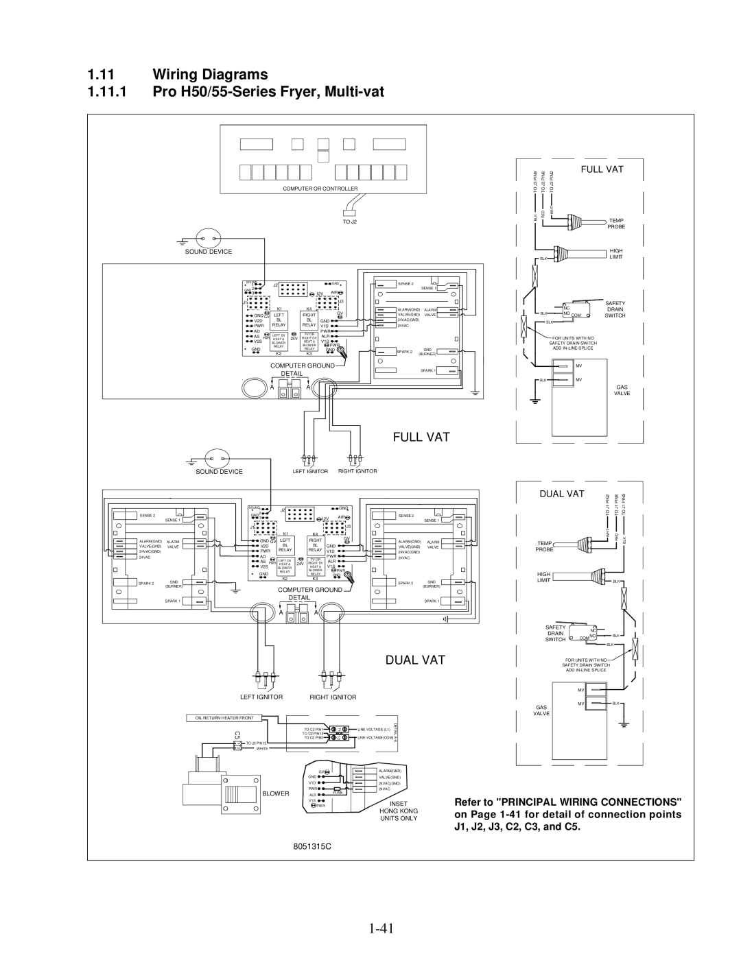 Frymaster manual Wiring Diagrams Pro H50/55-Series Fryer, Multi-vat, Full VAT 