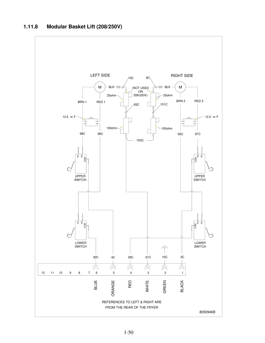 Frymaster H50 manual Modular Basket Lift 208/250V, Right Side 