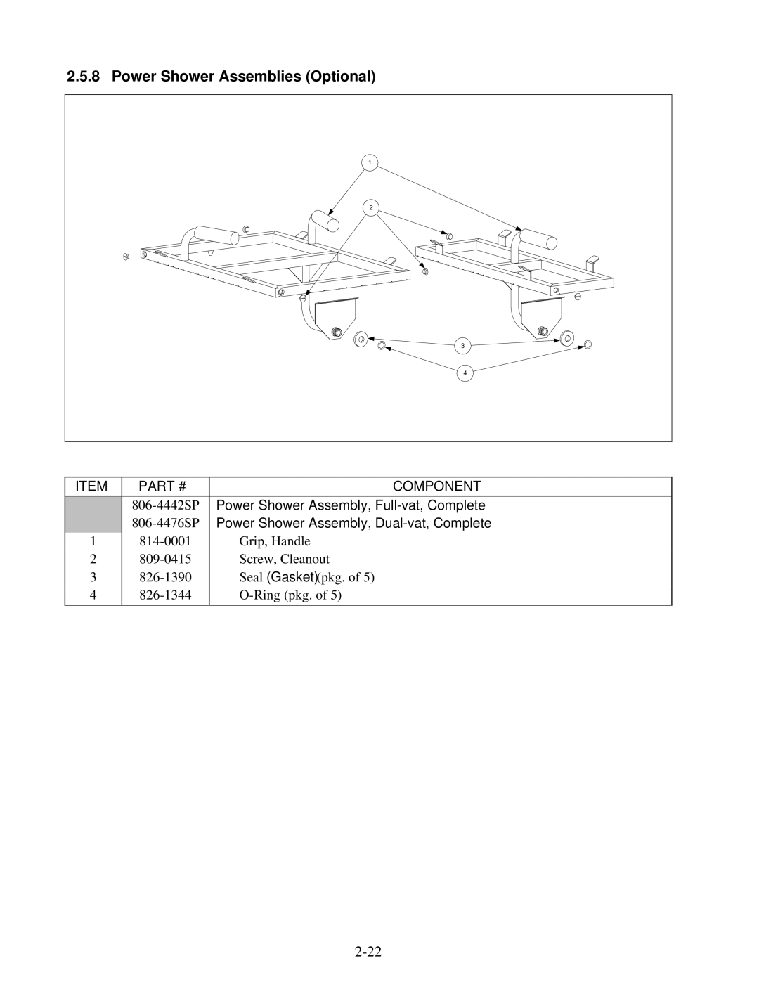 Frymaster H50 manual Power Shower Assemblies Optional, Power Shower Assembly, Dual-vat, Complete 