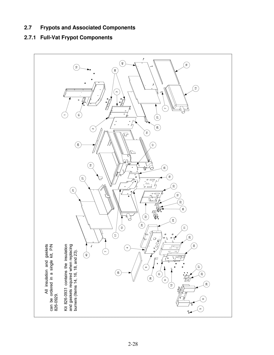 Frymaster H50 manual Full-Vat, Frypot Components Associated Components 