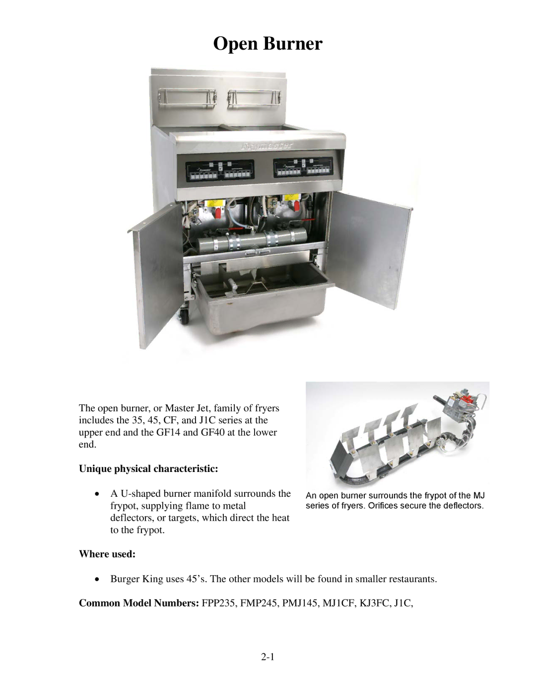 Frymaster H50 manual Open Burner 