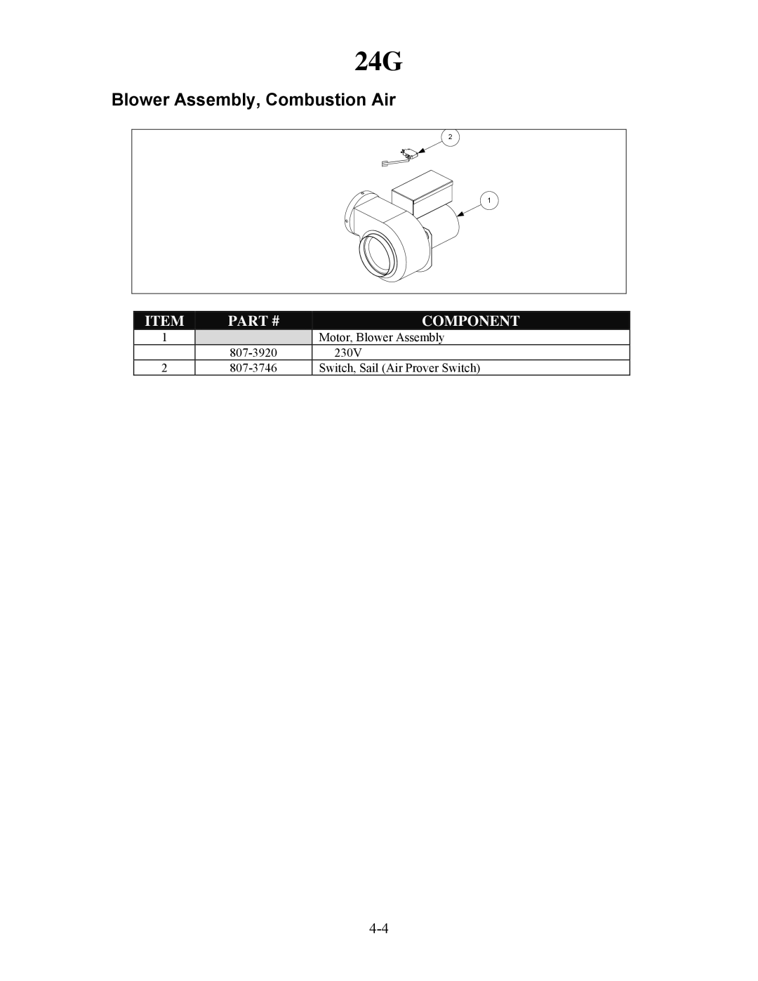 Frymaster H50 manual Blower Assembly, Combustion Air 