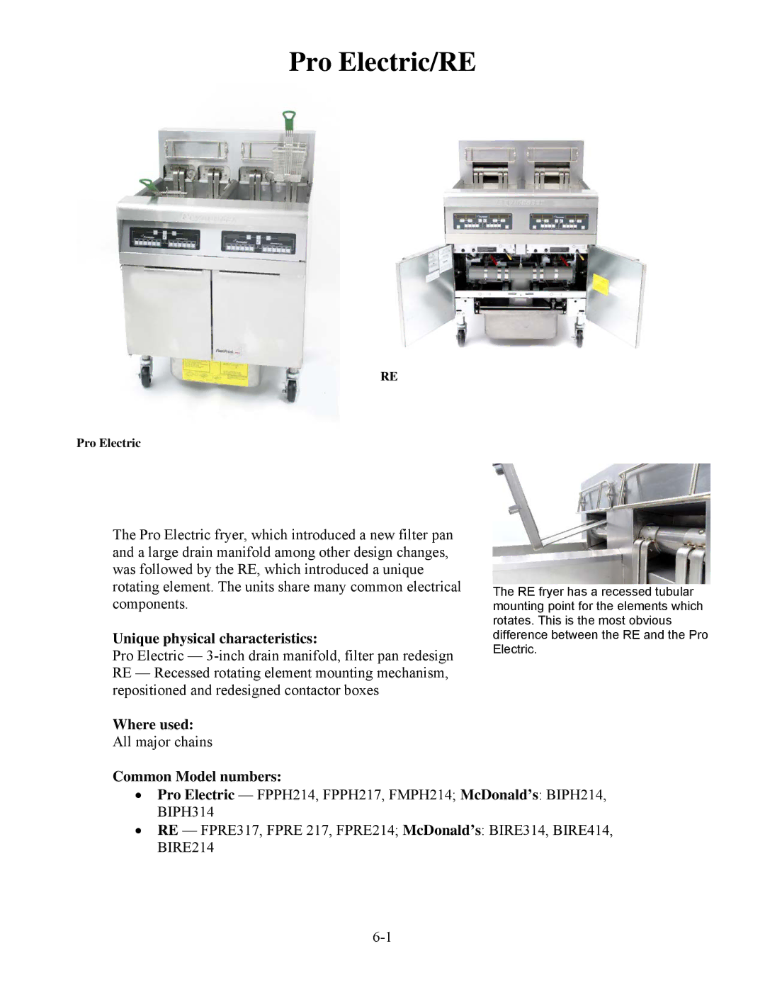 Frymaster H50 manual Pro Electric/RE 