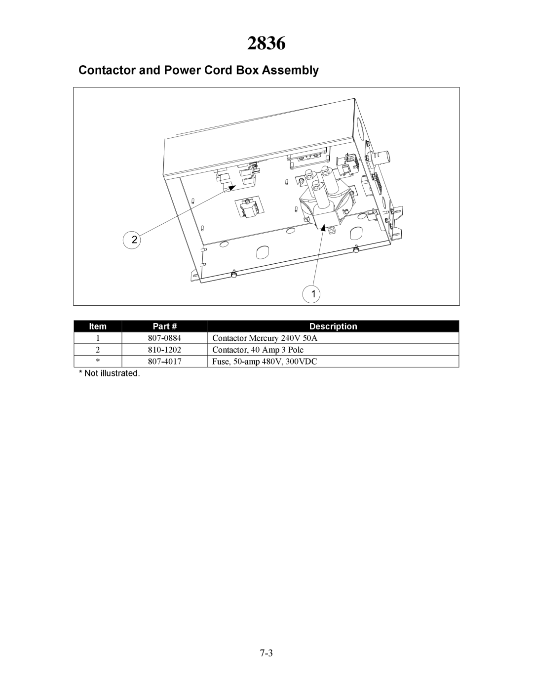 Frymaster H50 manual Contactor and Power Cord Box Assembly 