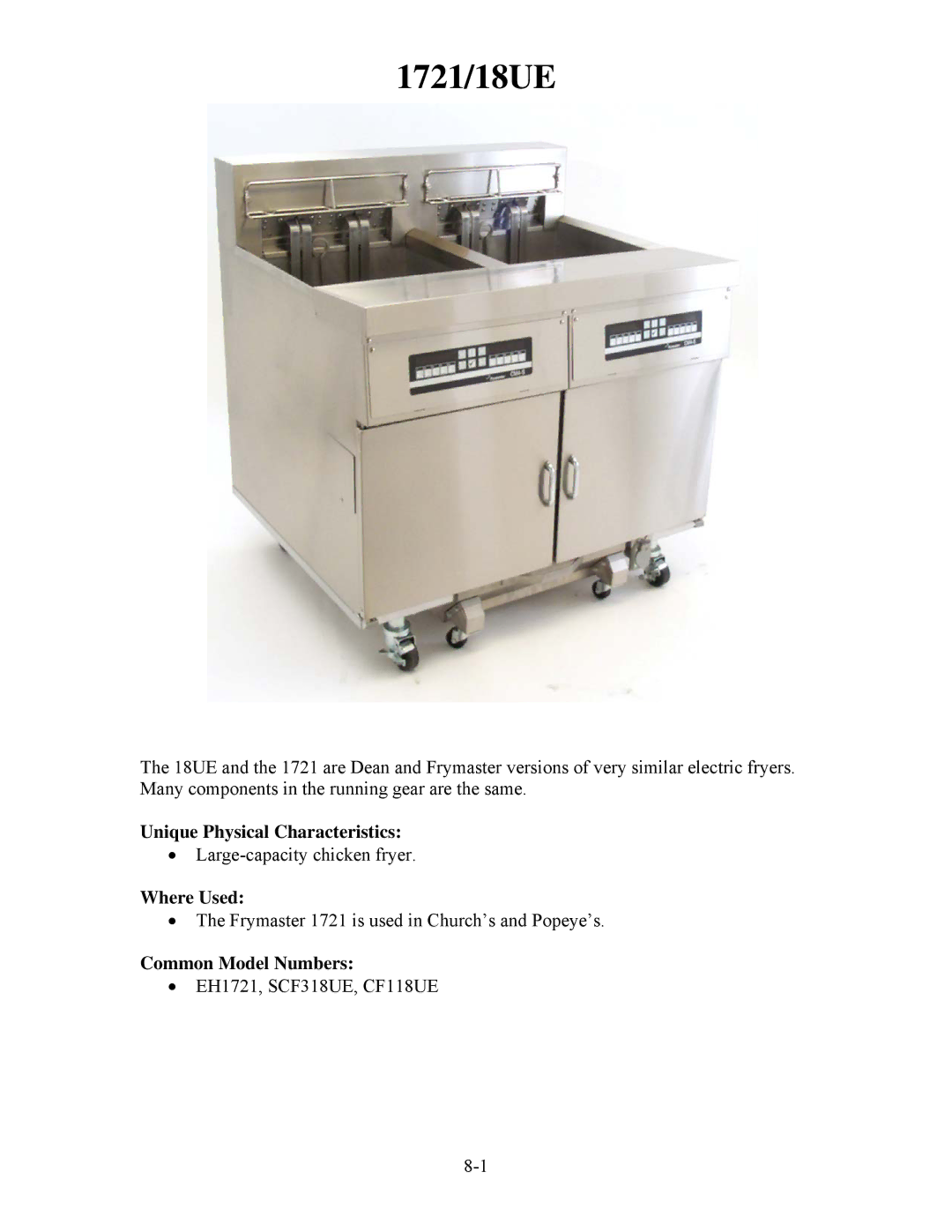 Frymaster H50 manual 1721/18UE 