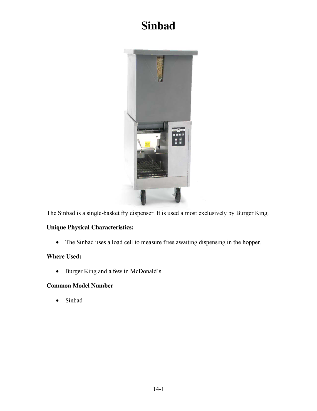 Frymaster H50 manual Sinbad 