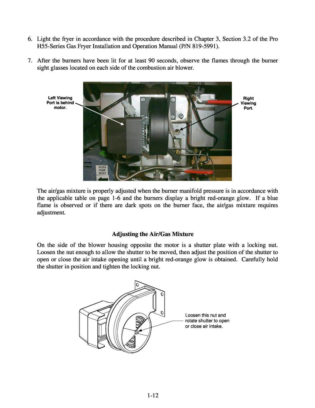 Frymaster H50 manual Adjusting the Air/Gas Mixture 