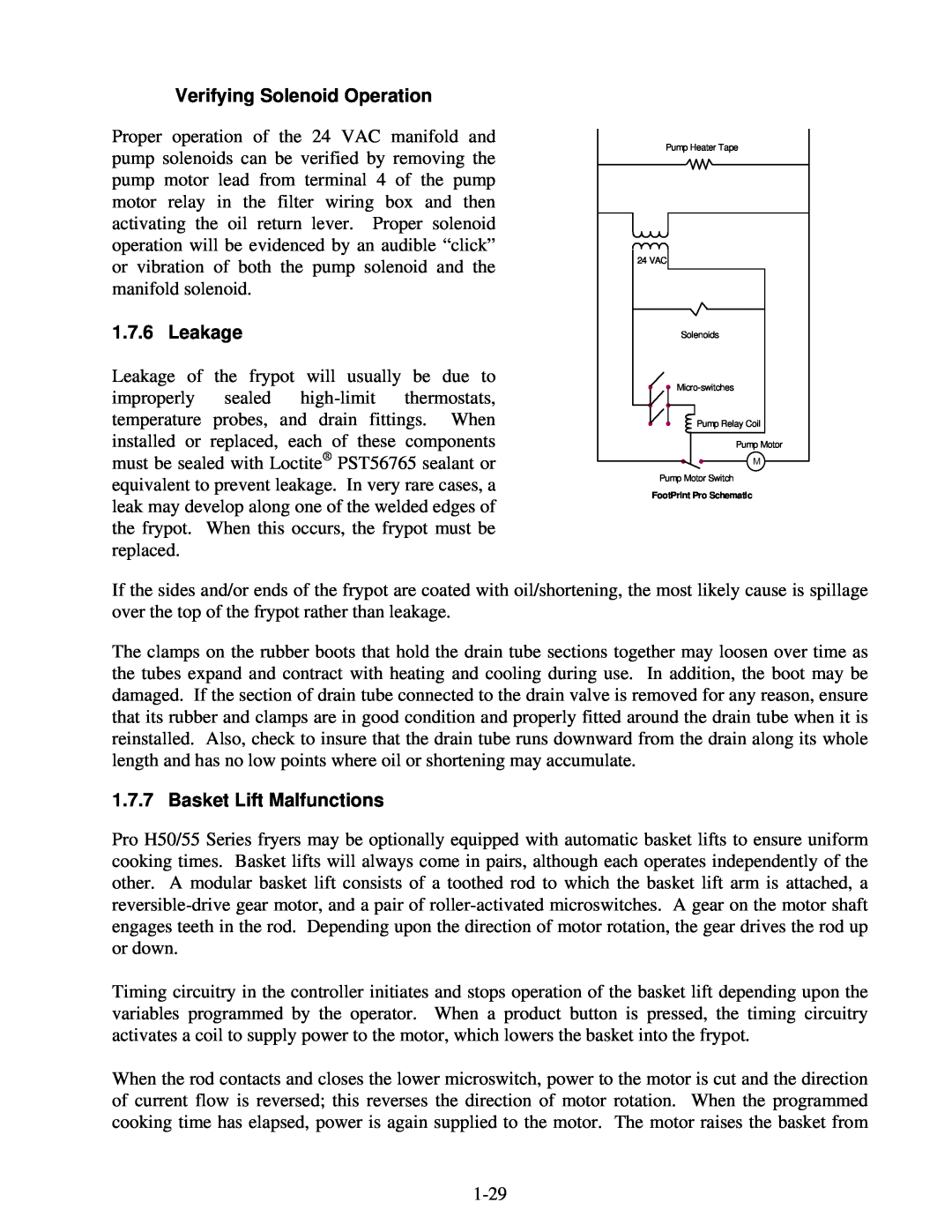 Frymaster H50 manual Verifying Solenoid Operation, Leakage, Basket Lift Malfunctions 