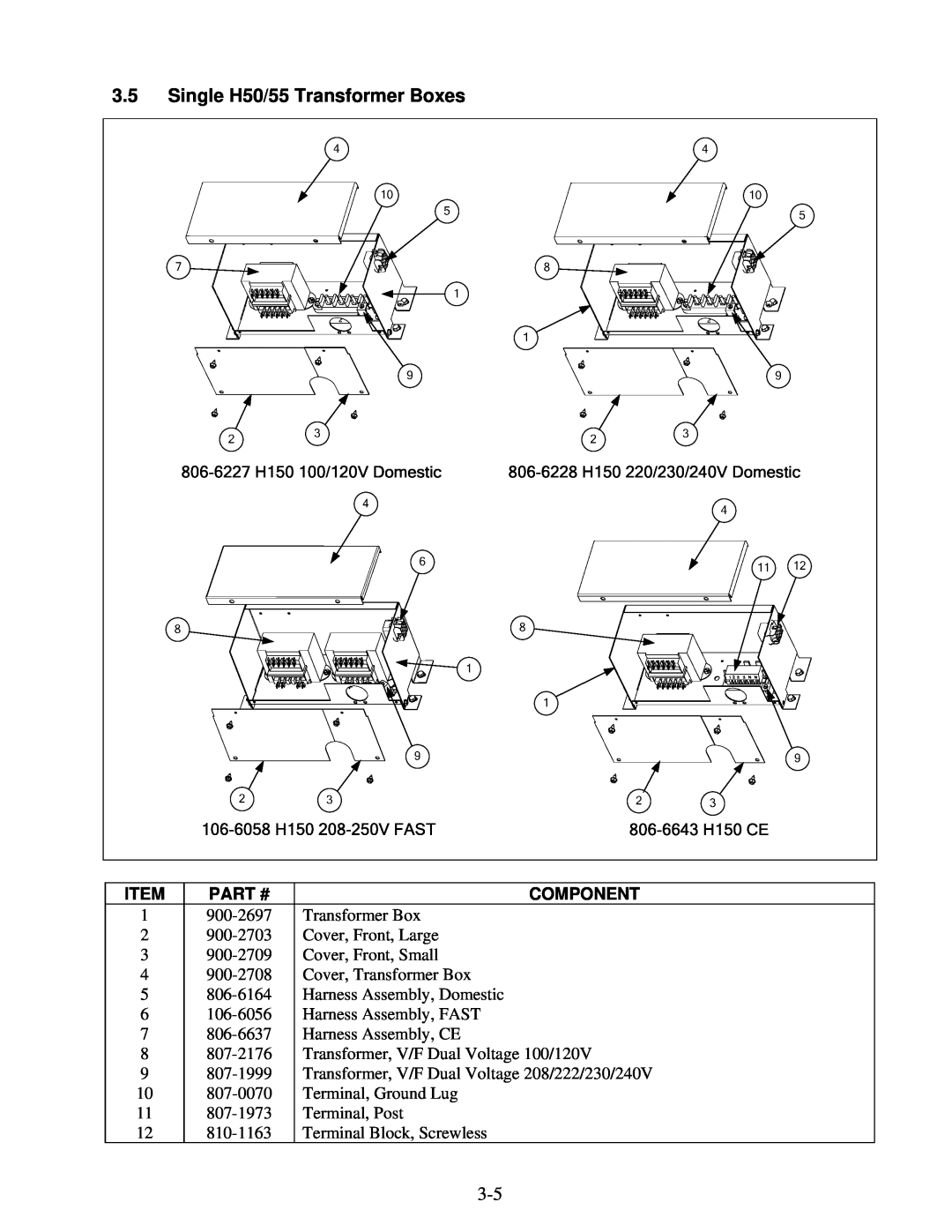 Frymaster manual 3.5Single H50/55 Transformer Boxes, Item, Part # 