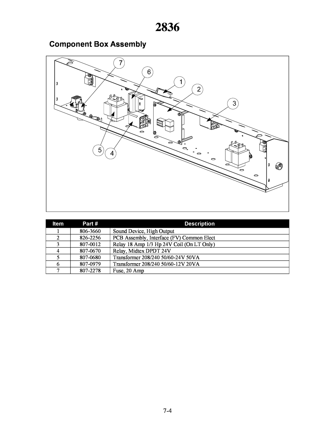 Frymaster H50 manual Component Box Assembly, 2836, Description 