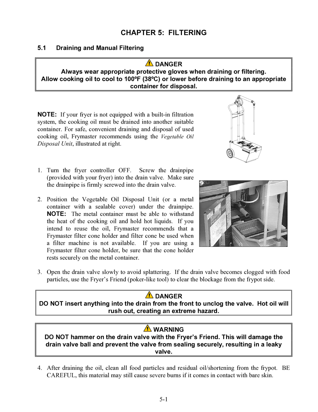 Frymaster H52 Series warranty Filtering 