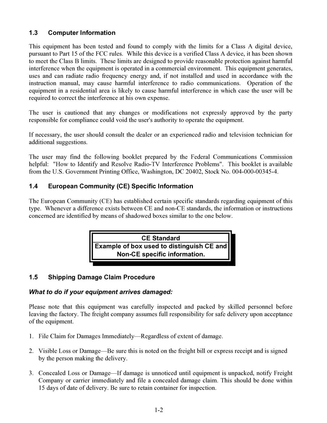 Frymaster H52 Series warranty Computer Information, European Community CE Specific Information 