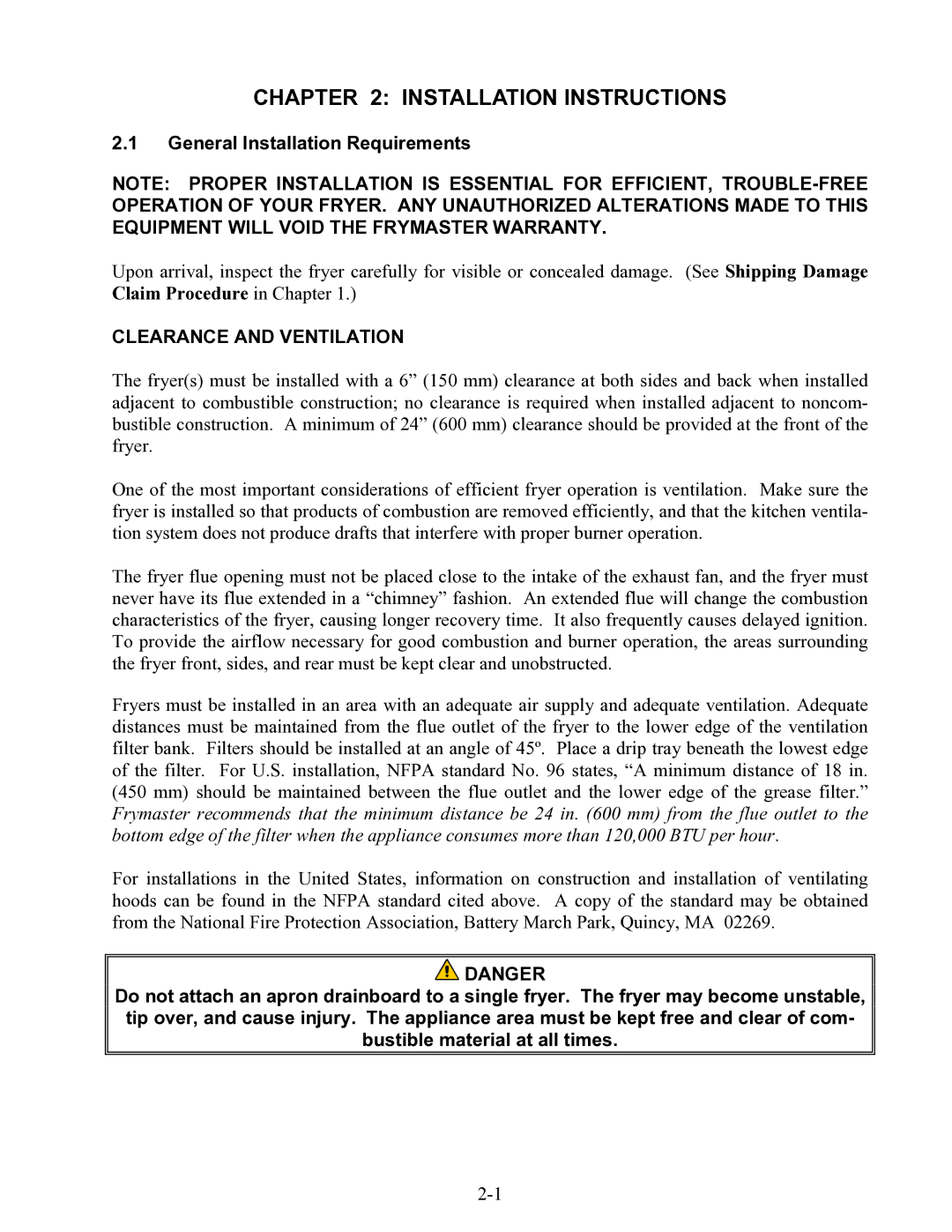 Frymaster H52 Series warranty Installation Instructions, General Installation Requirements 