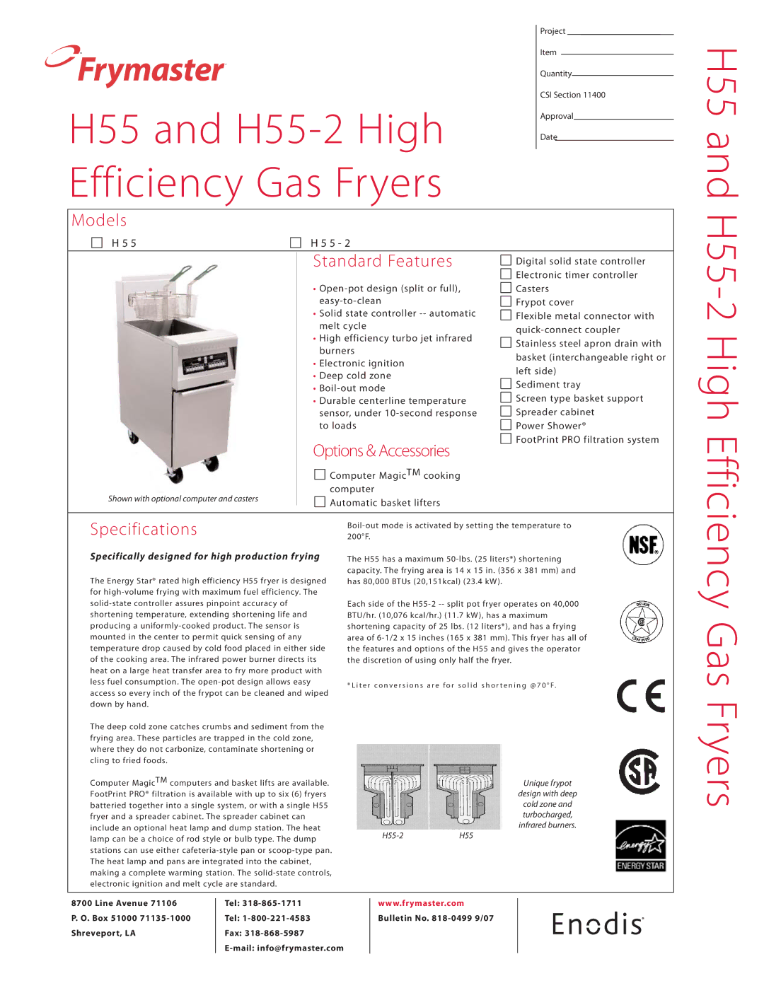 Frymaster specifications H55-2 High Efficiency Gas Fryers 