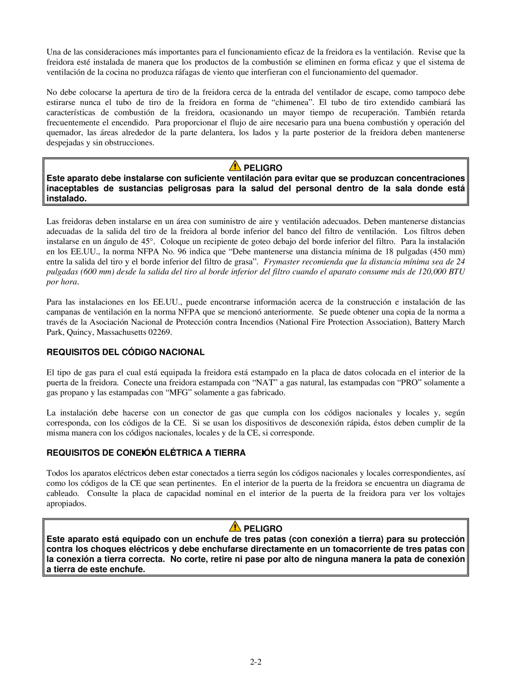 Frymaster H55 manual Requisitos DEL Código Nacional, Requisitos DE Conexión Eléctrica a Tierra 