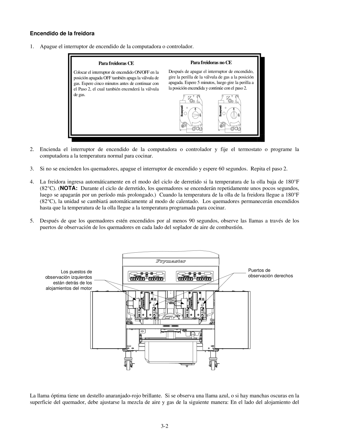 Frymaster H55 manual Encendido de la freidora, Para freidoras CE 