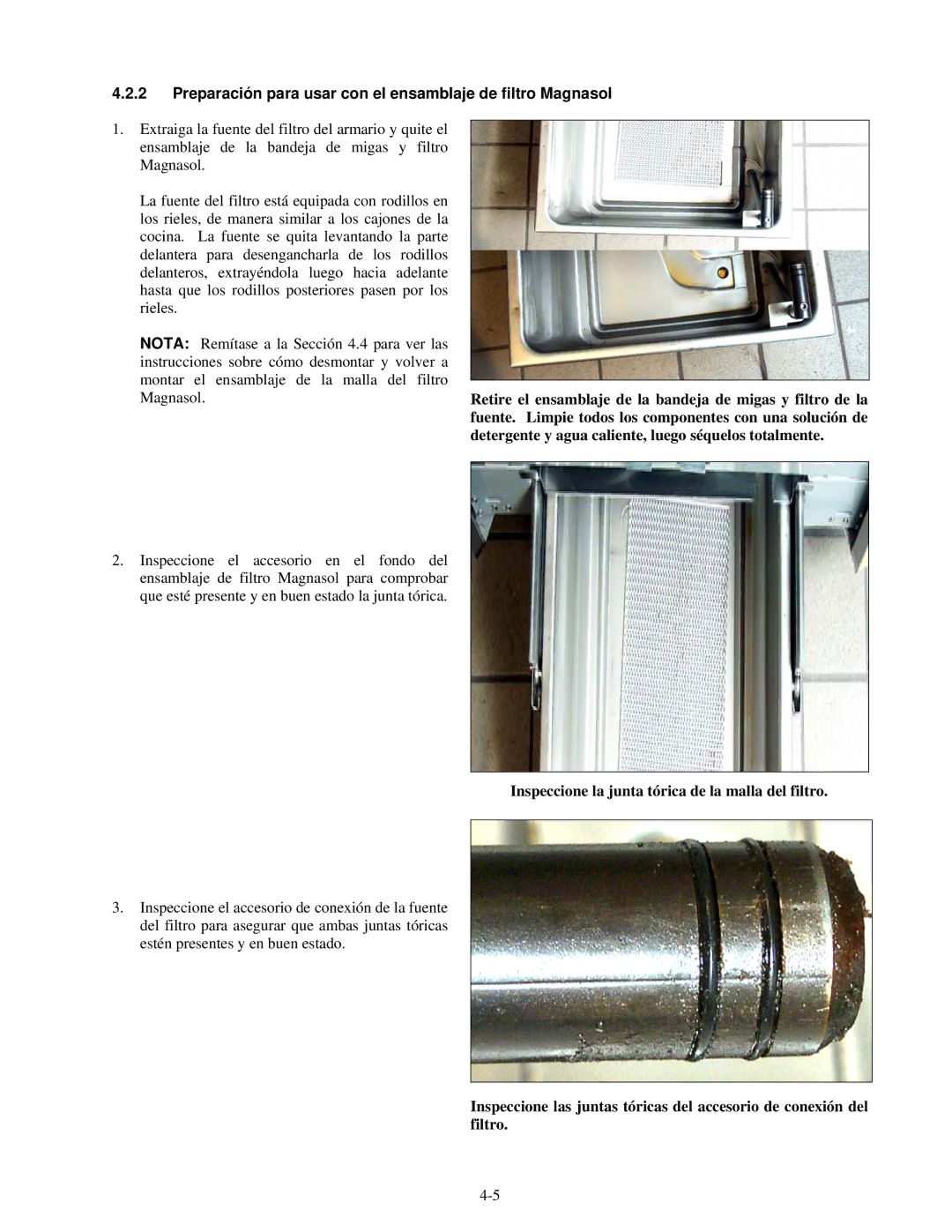 Frymaster H55 manual Preparación para usar con el ensamblaje de filtro Magnasol 