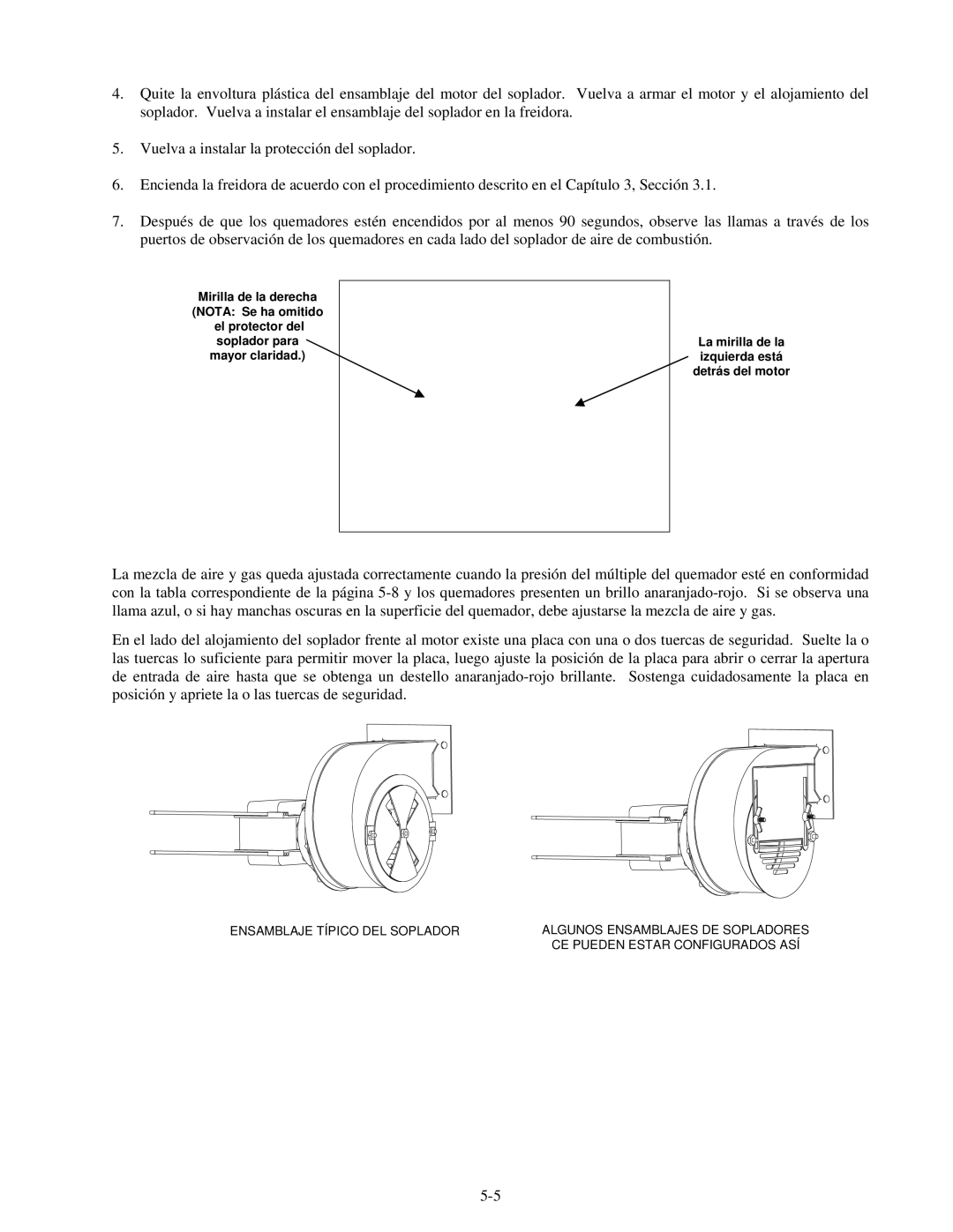 Frymaster H55 manual La mirilla de la izquierda está detrás del motor 