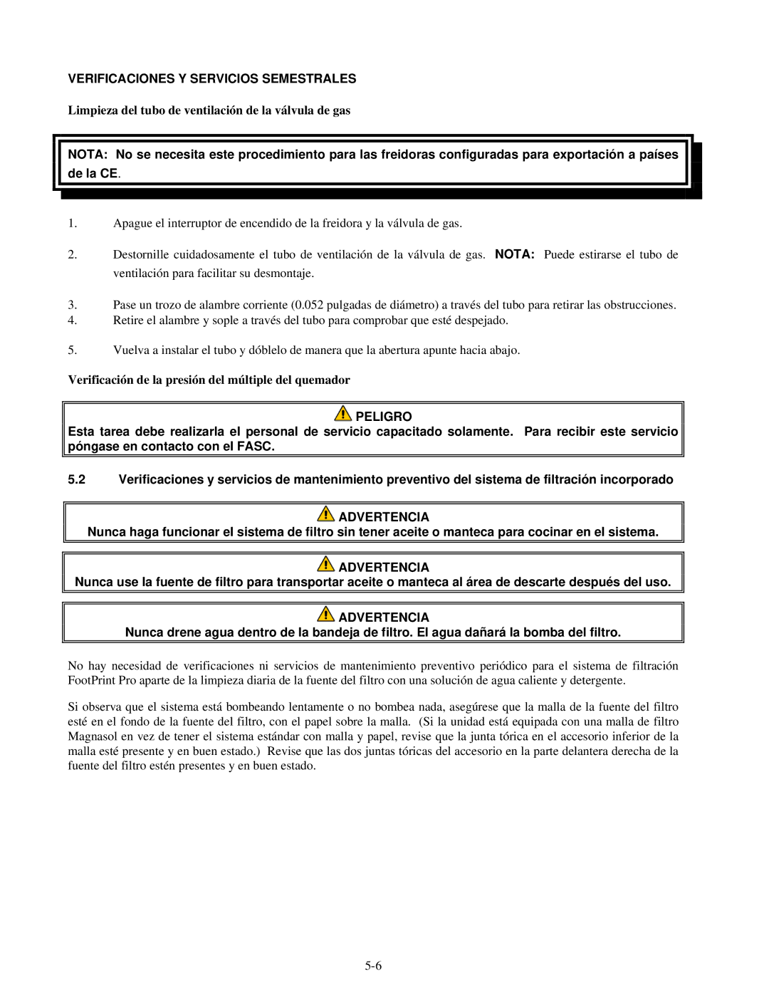 Frymaster H55 manual Verificaciones Y Servicios Semestrales, Limpieza del tubo de ventilación de la válvula de gas 