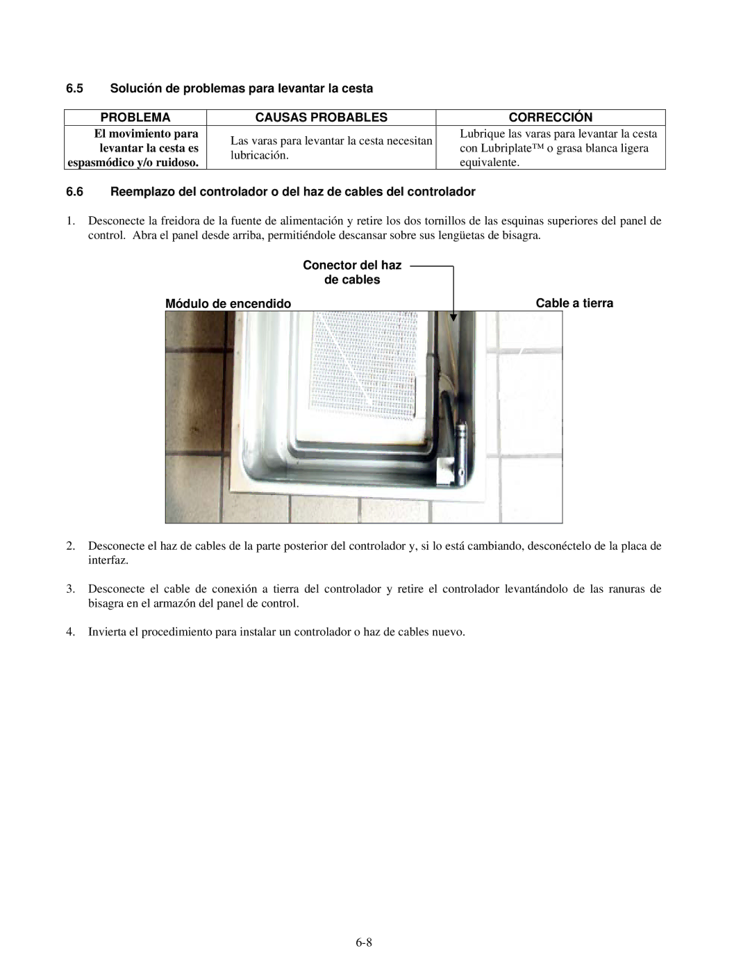 Frymaster H55 manual Solución de problemas para levantar la cesta, Conector del haz De cables Módulo de encendido 