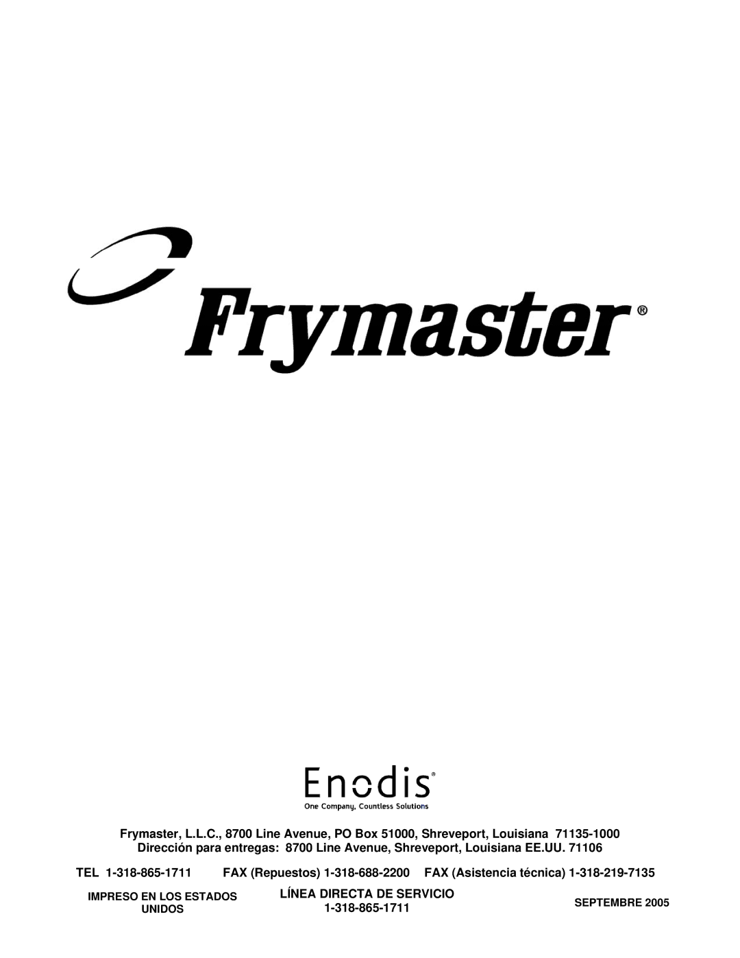 Frymaster H55 manual Línea Directa DE Servicio 