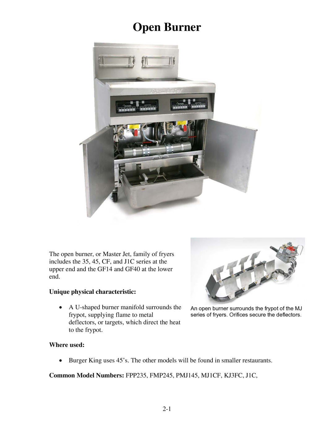 Frymaster H55 manual Open Burner 