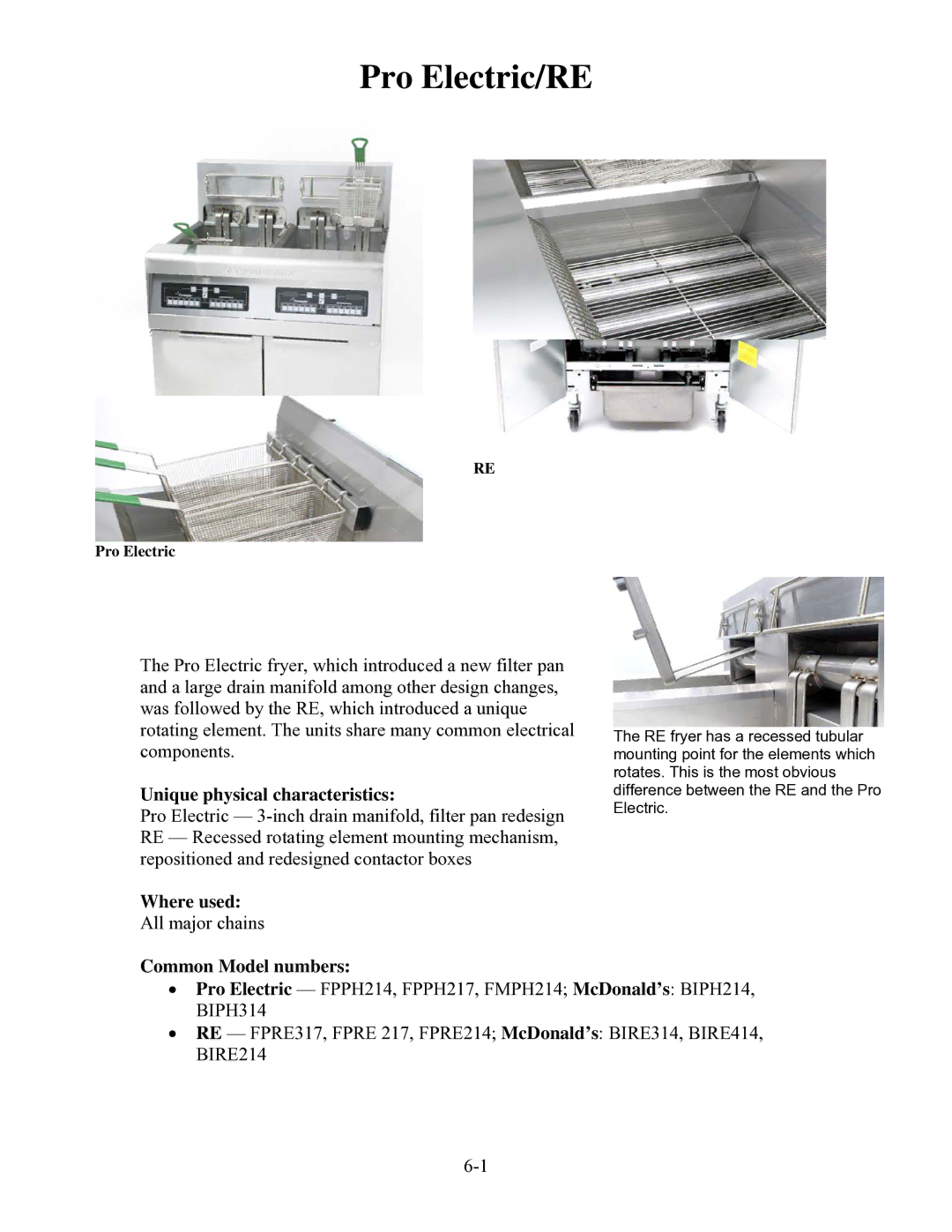 Frymaster H55 manual Pro Electric/RE 