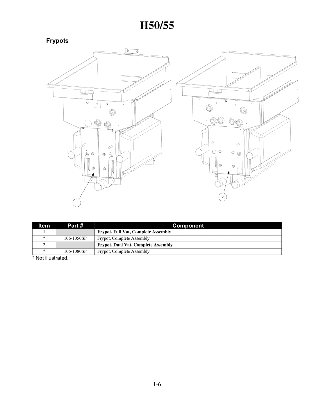 Frymaster H55 manual Frypots, Component 