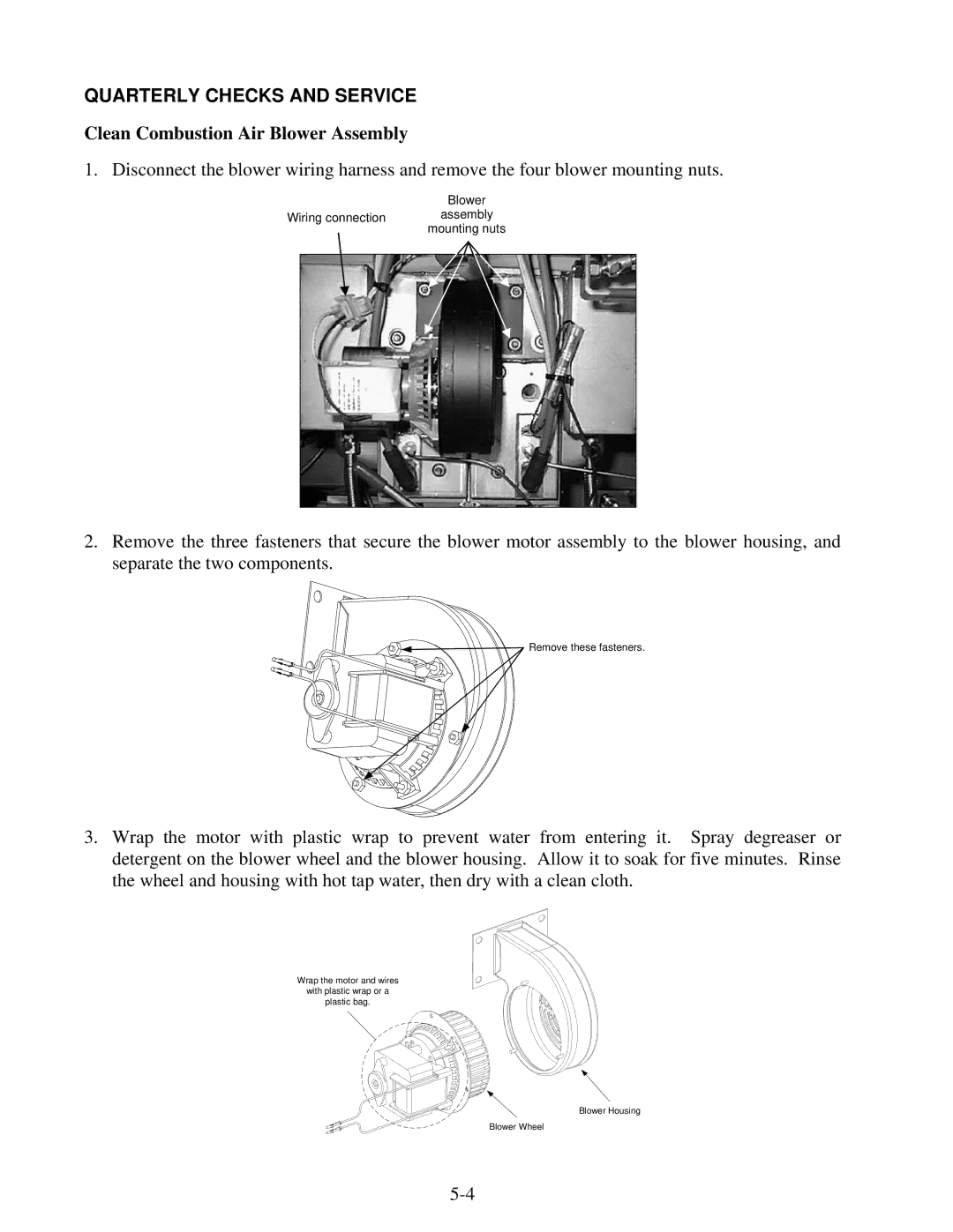 Frymaster H55 operation manual Quarterly Checks and Service, Clean Combustion Air Blower Assembly 