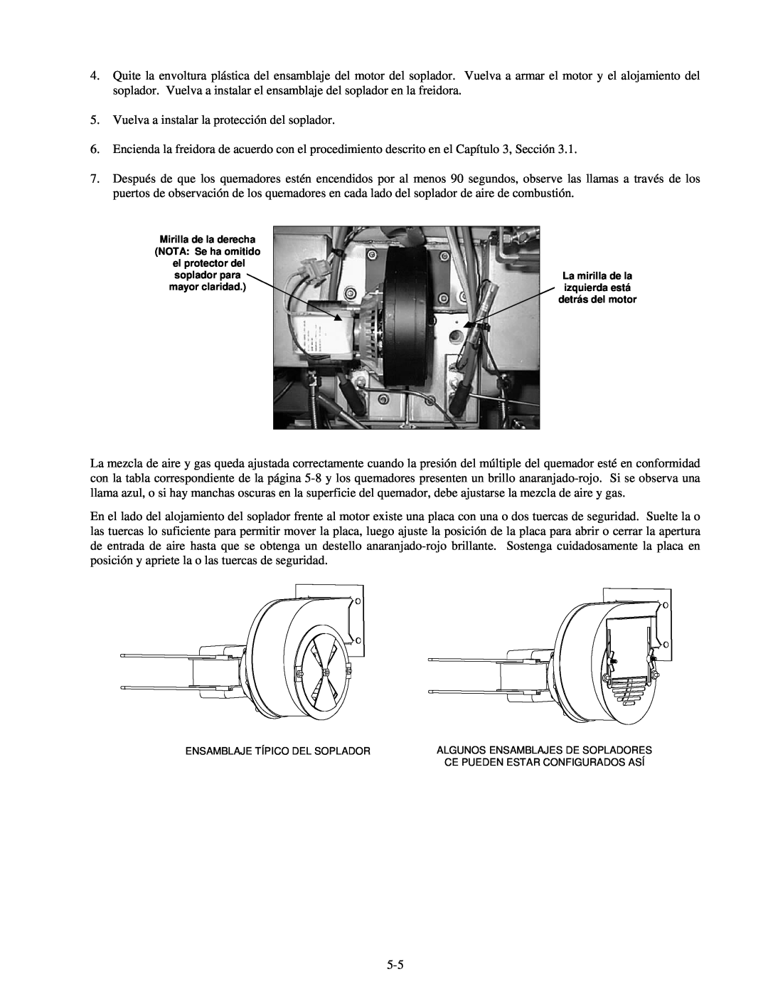 Frymaster H55 manual Vuelva a instalar la protección del soplador 