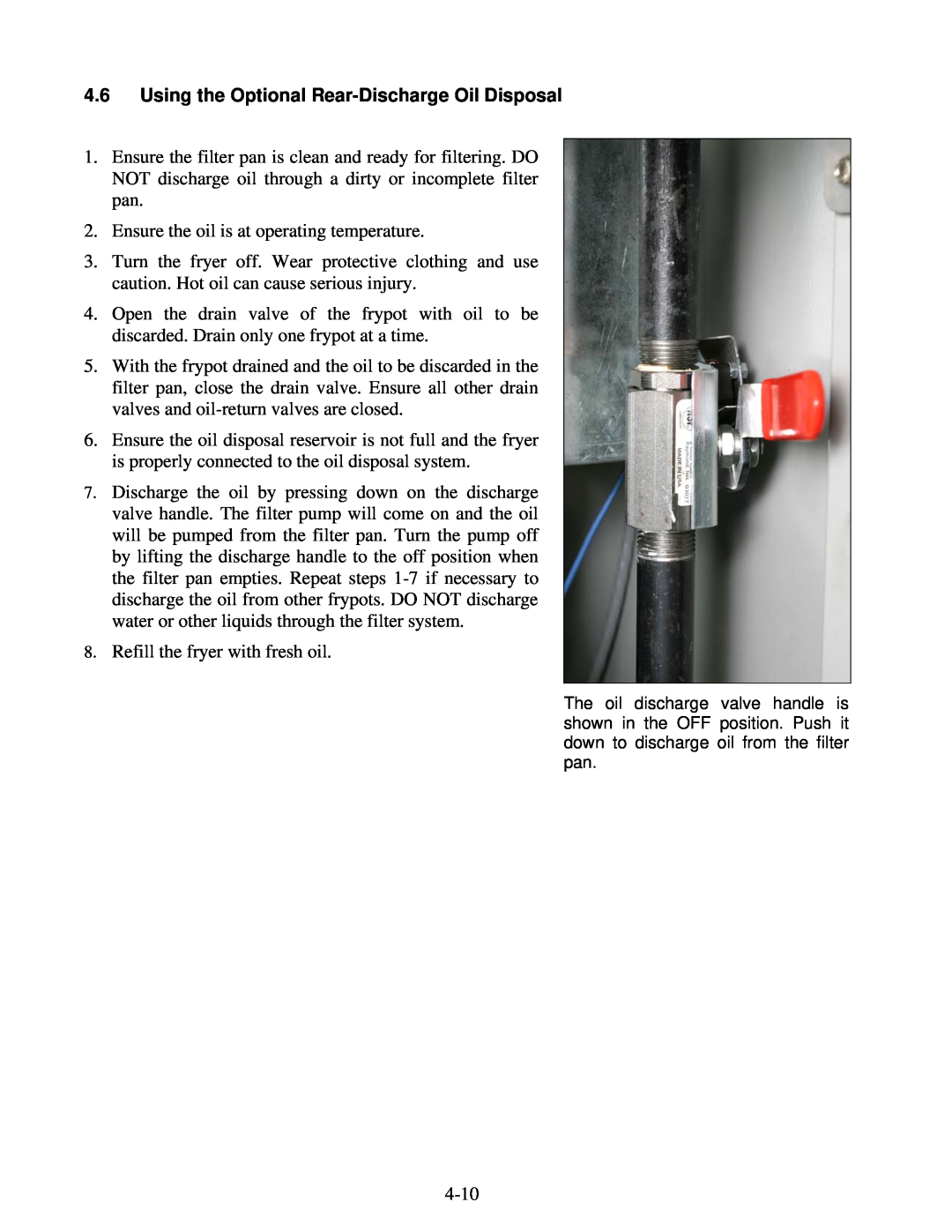 Frymaster H55 operation manual 4.6Using the Optional Rear-DischargeOil Disposal 