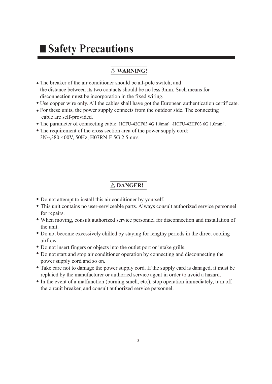 Frymaster HCFU-42CF03, HCFU-42HF03 installation manual Safety Precautions 