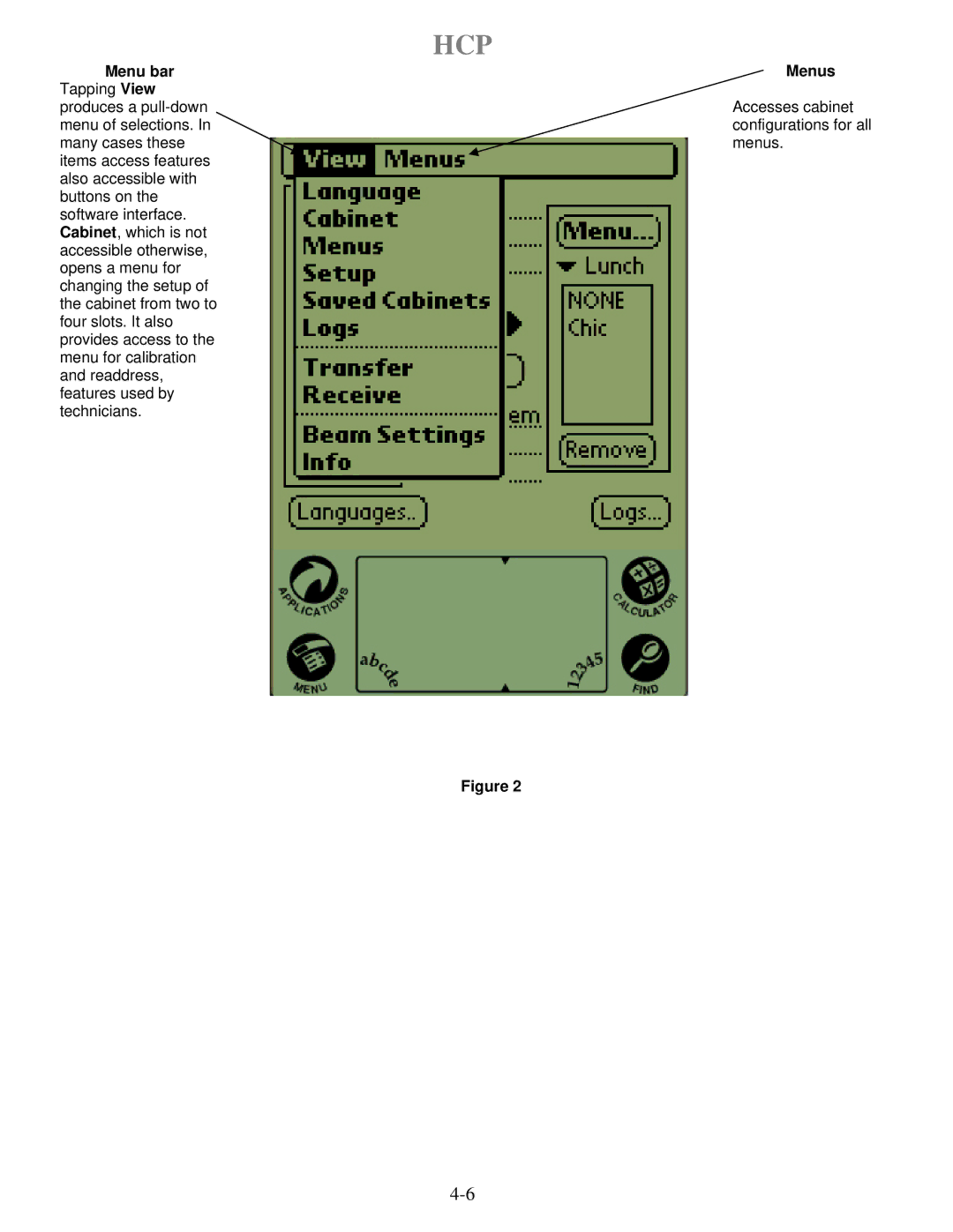 Frymaster HCP operation manual Menu bar Menus 