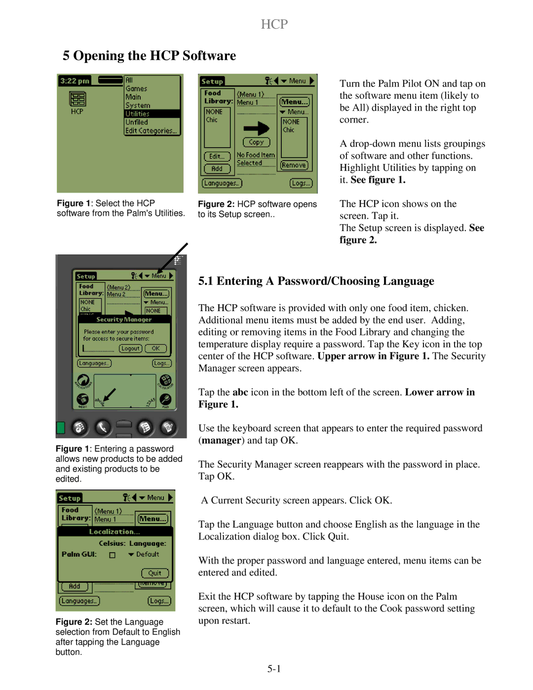 Frymaster operation manual Opening the HCP Software, Entering a Password/Choosing Language 