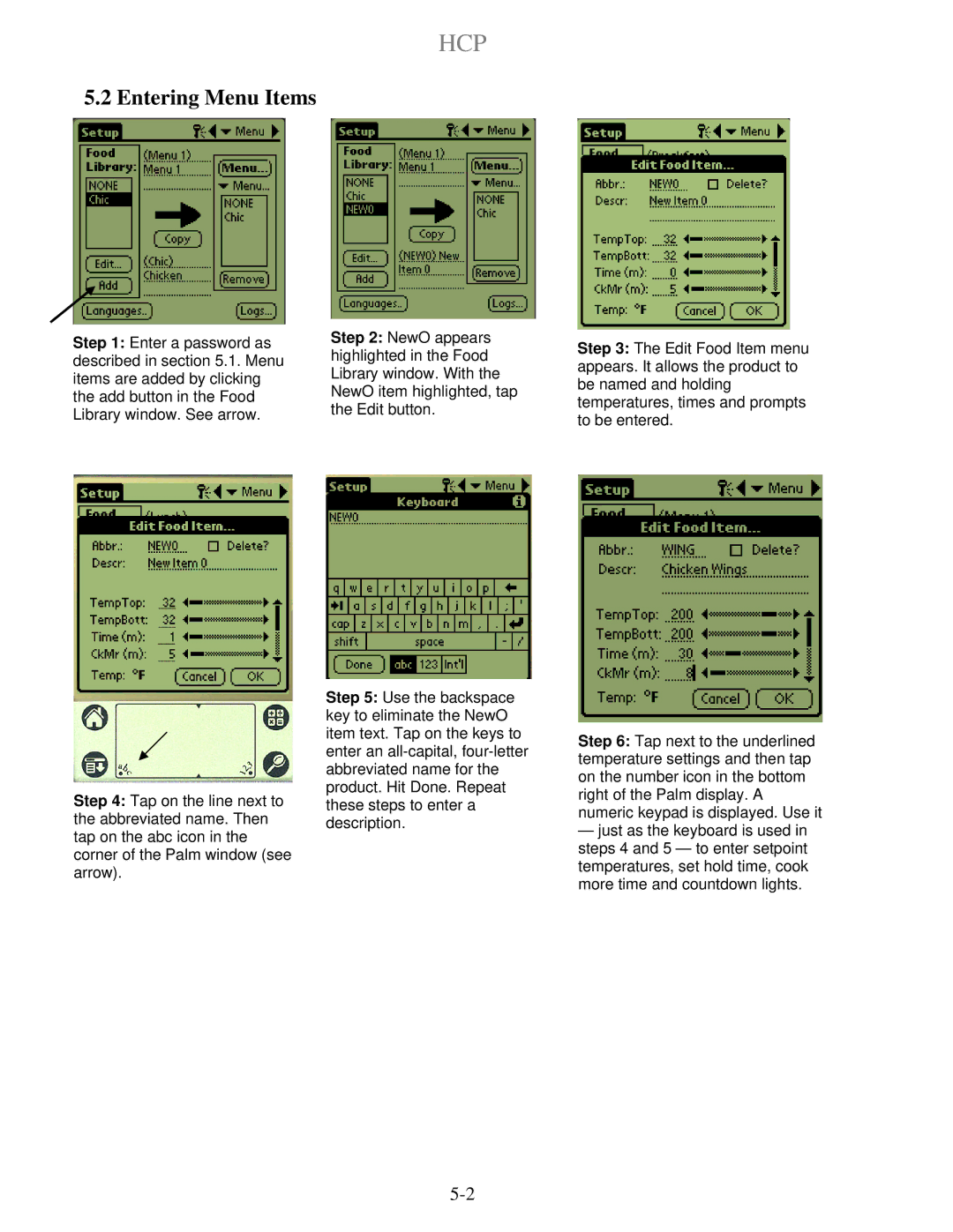 Frymaster HCP operation manual Entering Menu Items 