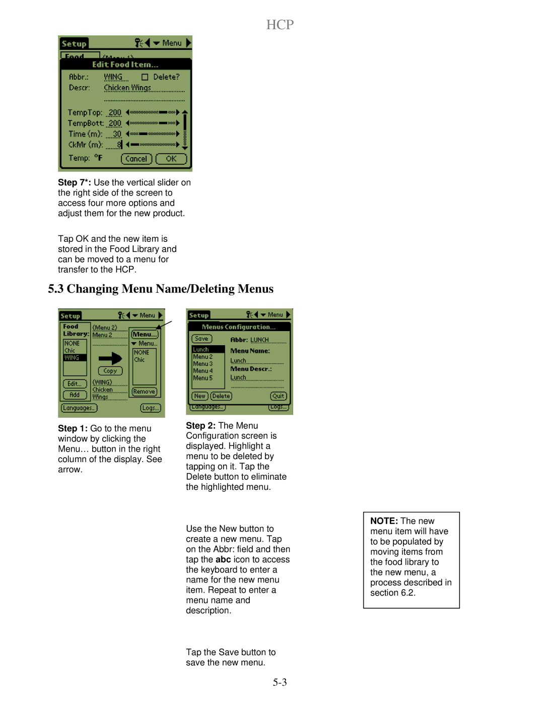 Frymaster HCP operation manual Changing Menu Name/Deleting Menus 