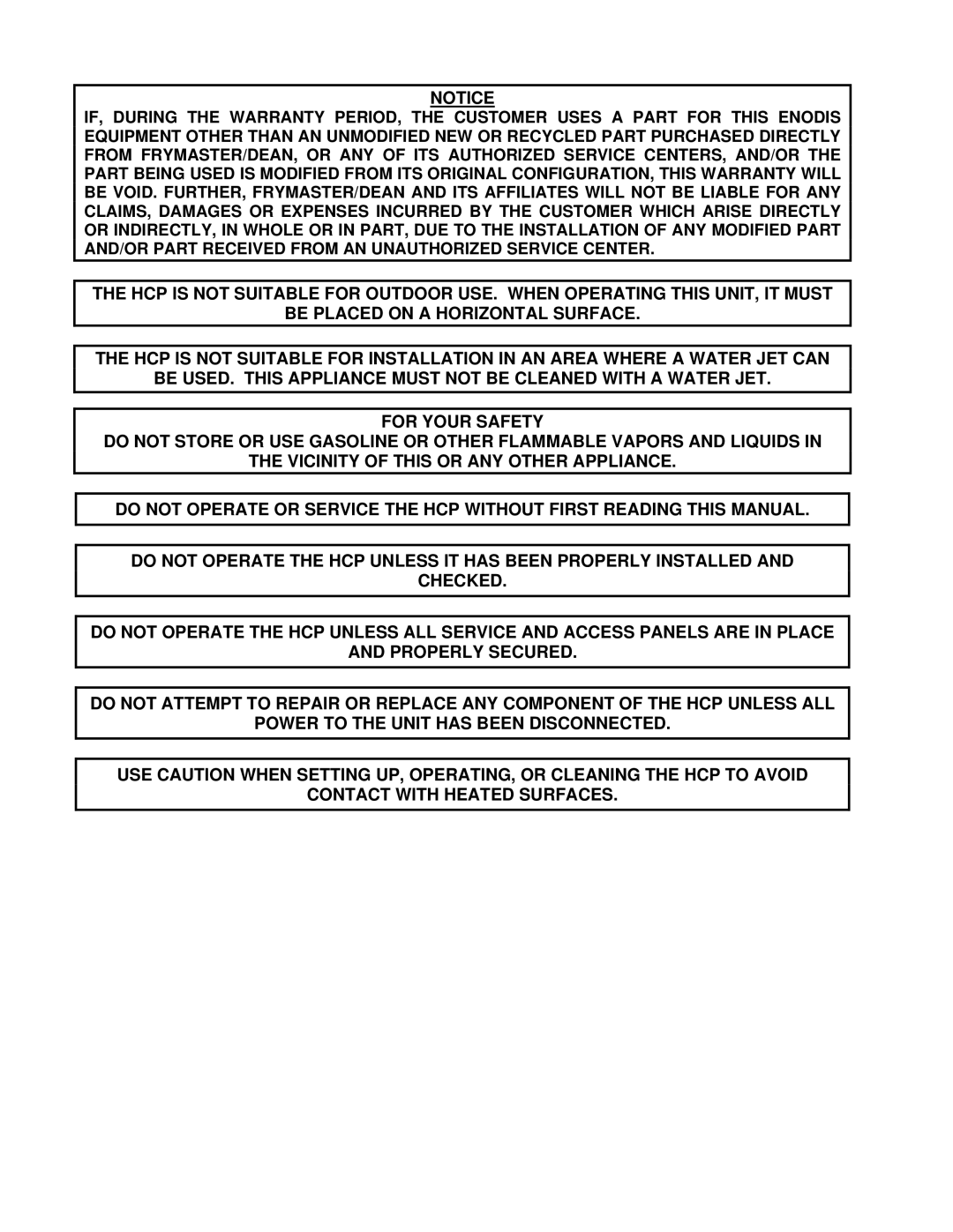 Frymaster HCP operation manual 