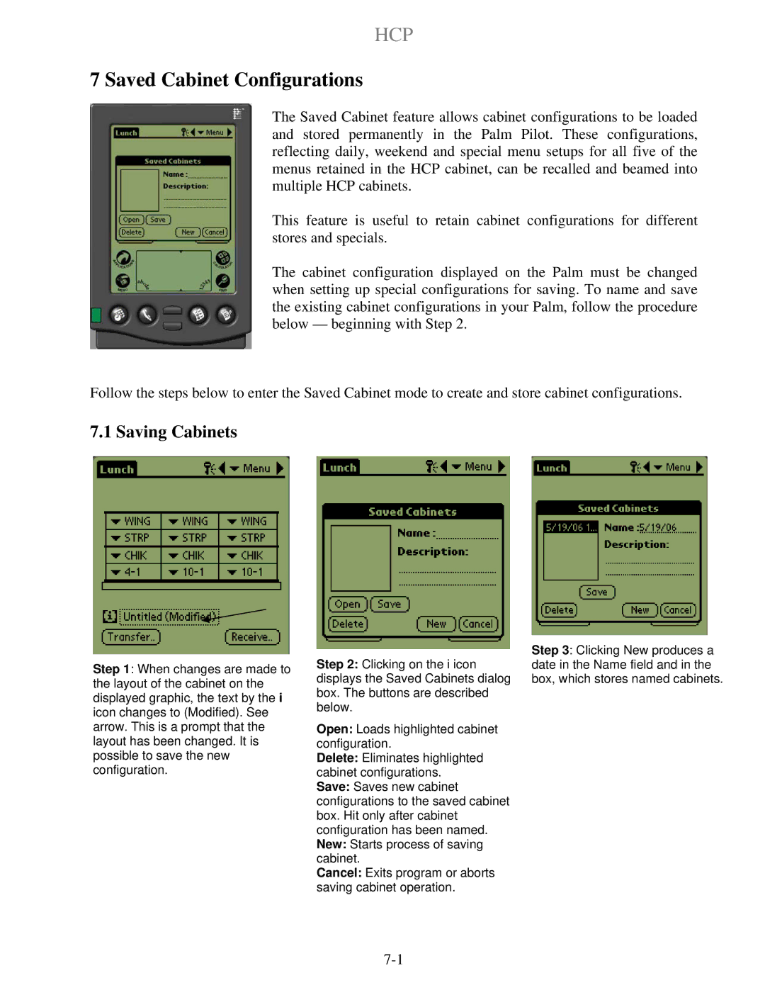 Frymaster HCP operation manual Saved Cabinet Configurations, Saving Cabinets 