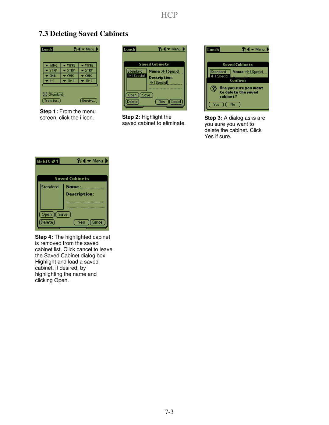 Frymaster HCP operation manual Deleting Saved Cabinets 