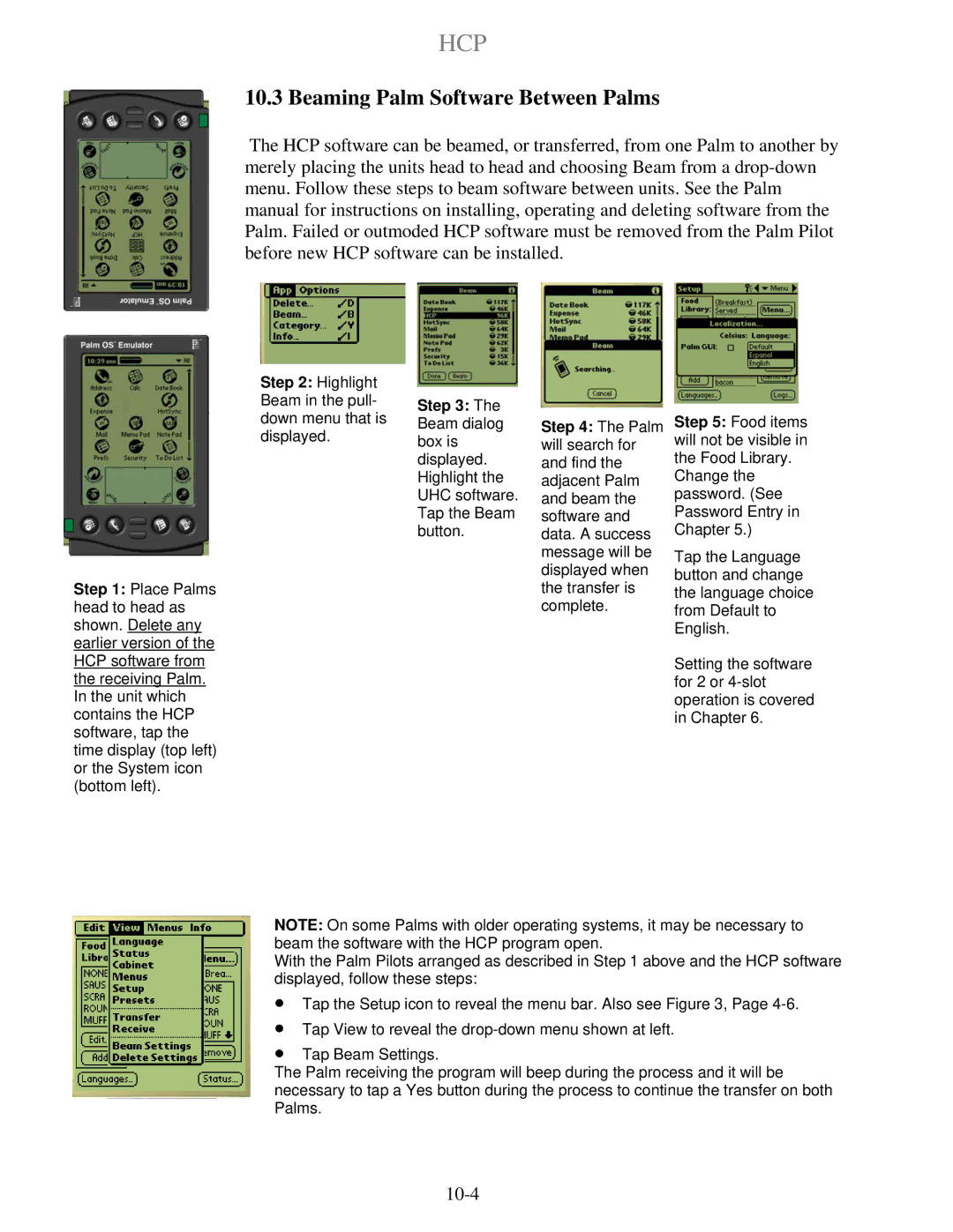 Frymaster HCP operation manual Beaming Palm Software Between Palms 