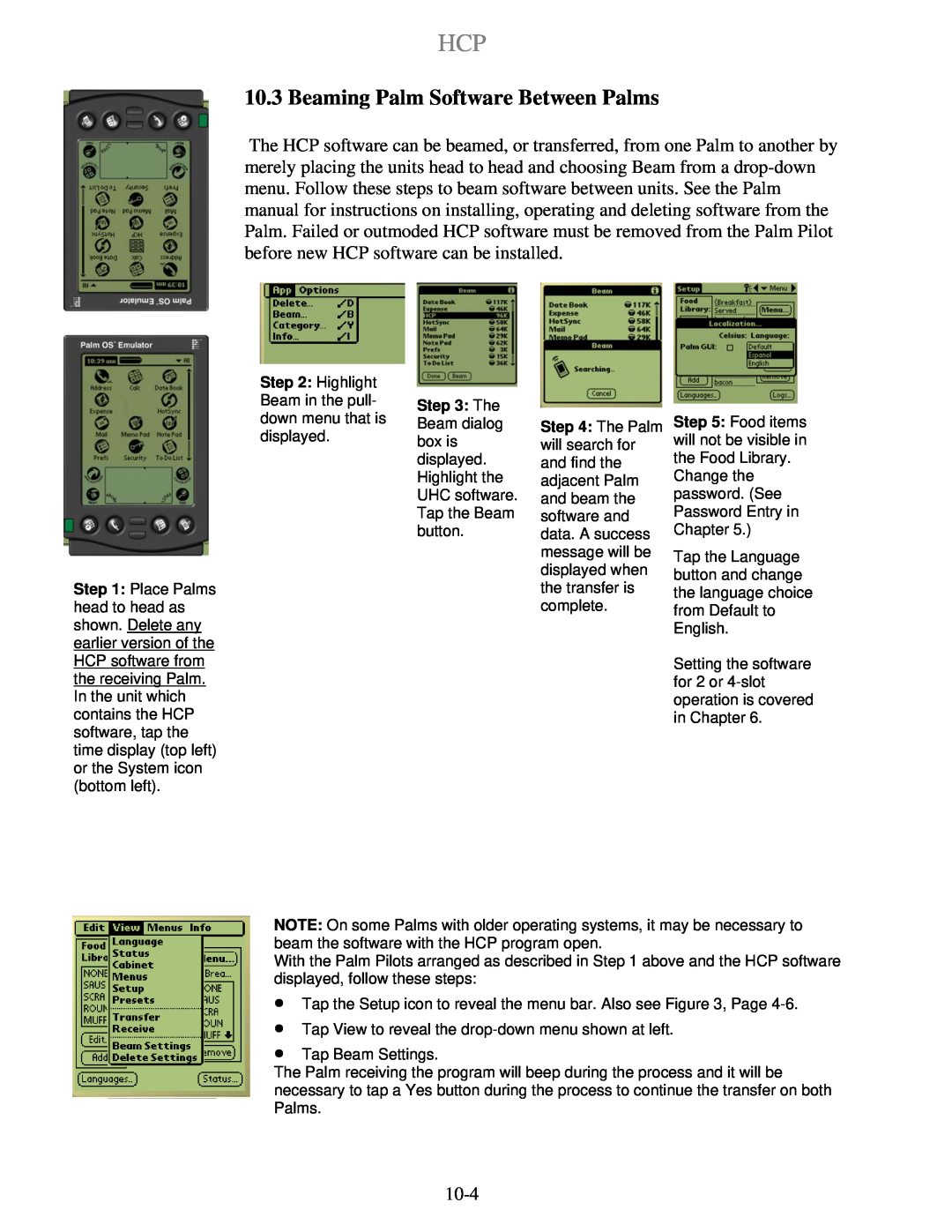 Frymaster HCP operation manual Beaming Palm Software Between Palms, 10-4 